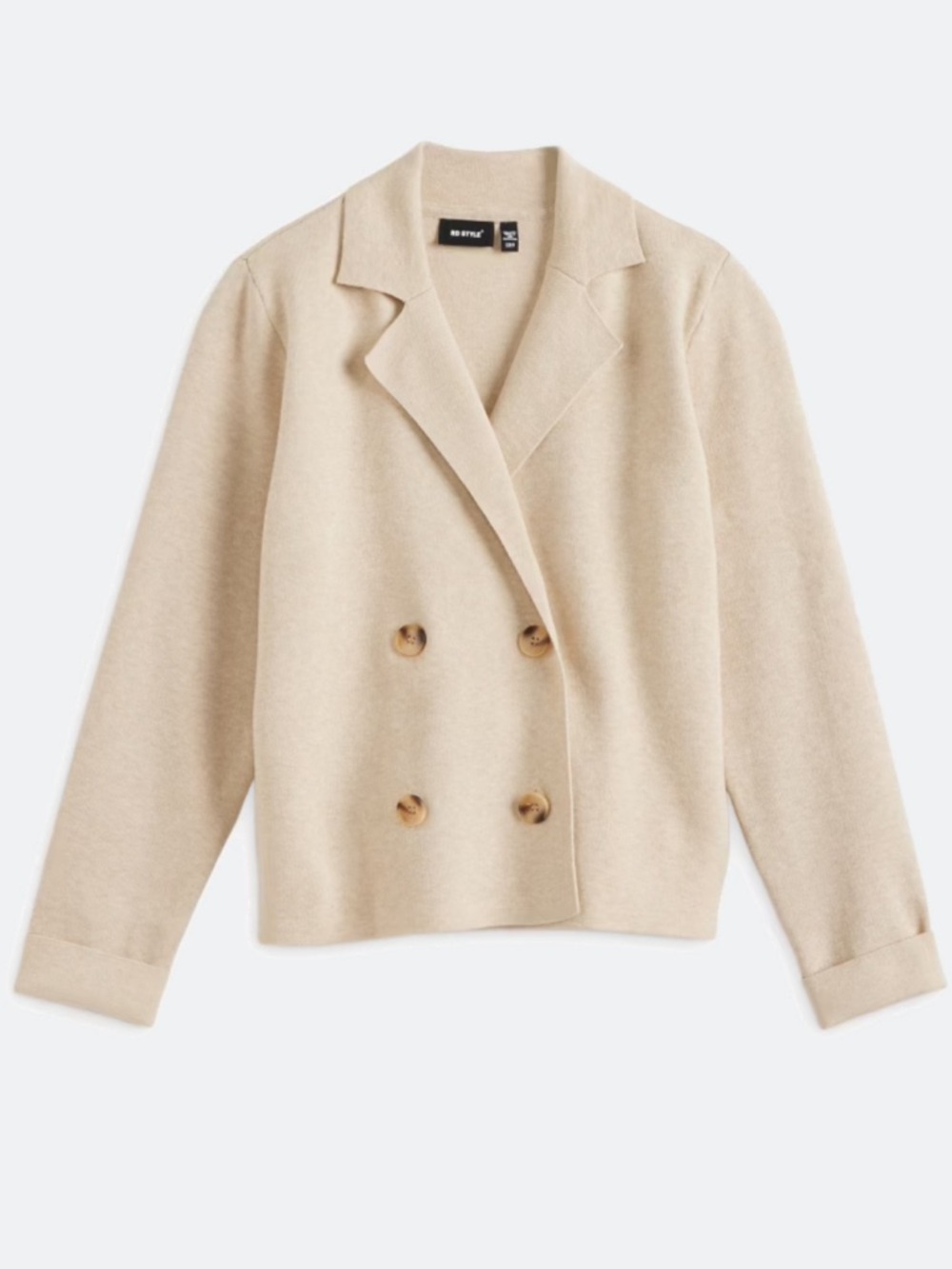 RD Style Jami Sweater Blazer in Beige l Double-Breasted Cream Blazer Jacket
